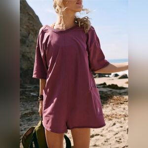 FP Free People Movement Athleisure Hot Shot Tee Relaxed Fit Romper, Clove Size S